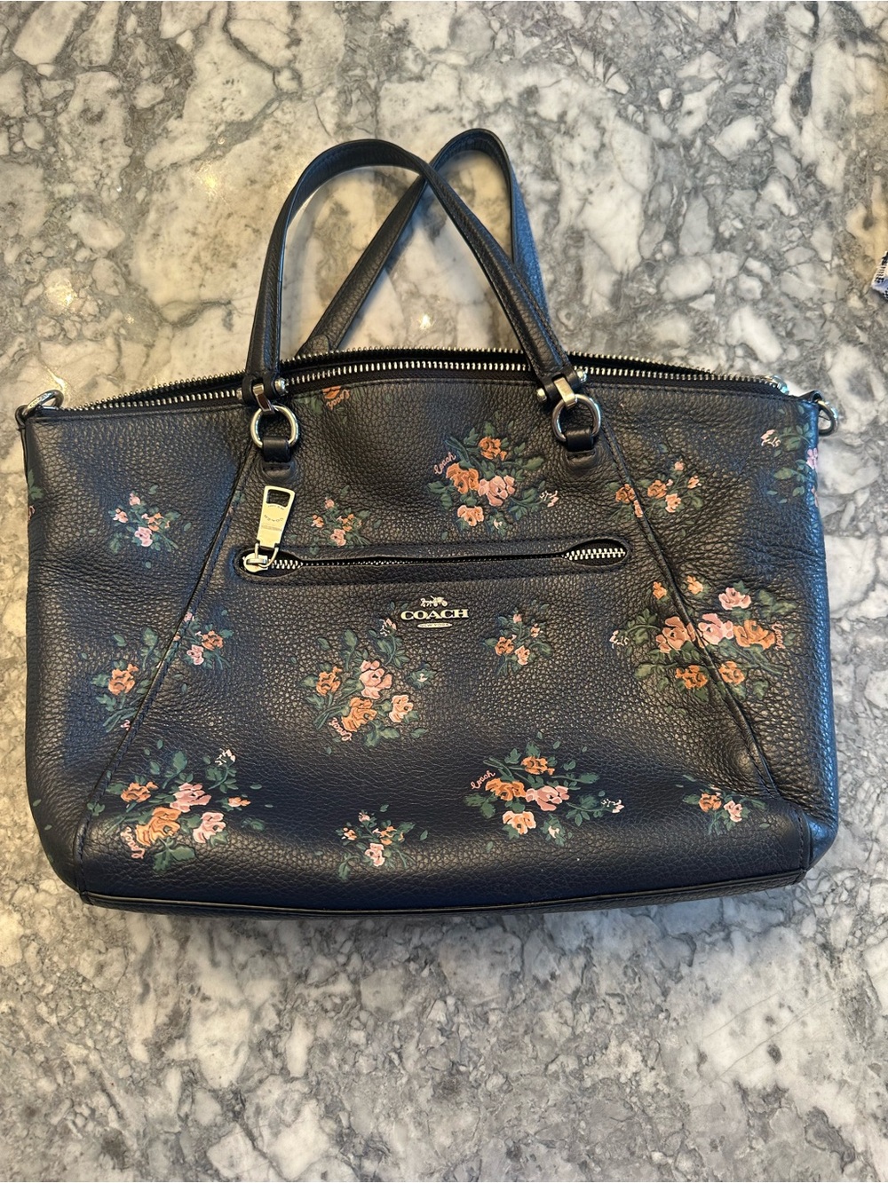 Coach Navy Floral Leather Satchel
